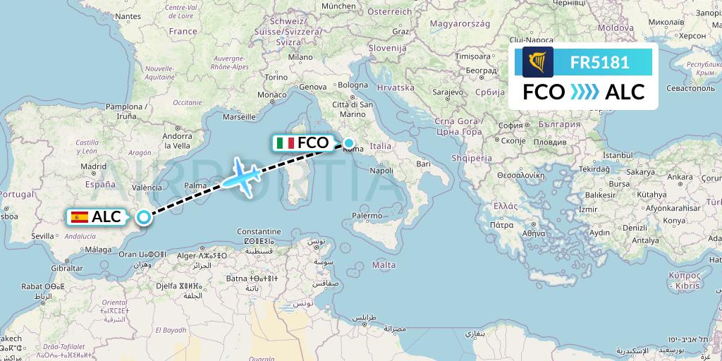FR5181 Ryanair Flight Map: Rome to Alicante