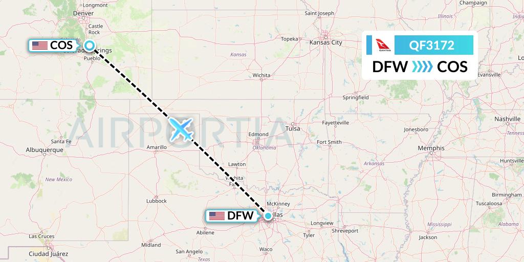 QF3172 Qantas Flight Map: Dallas to Colorado Springs