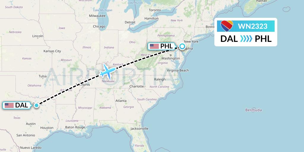 WN2323 Southwest Airlines Flight Map: Dallas to Philadelphia