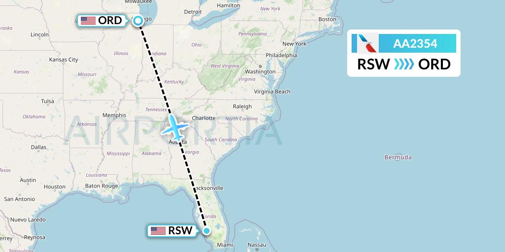 AA2354 American Airlines Flight Map: Fort Myers to Chicago
