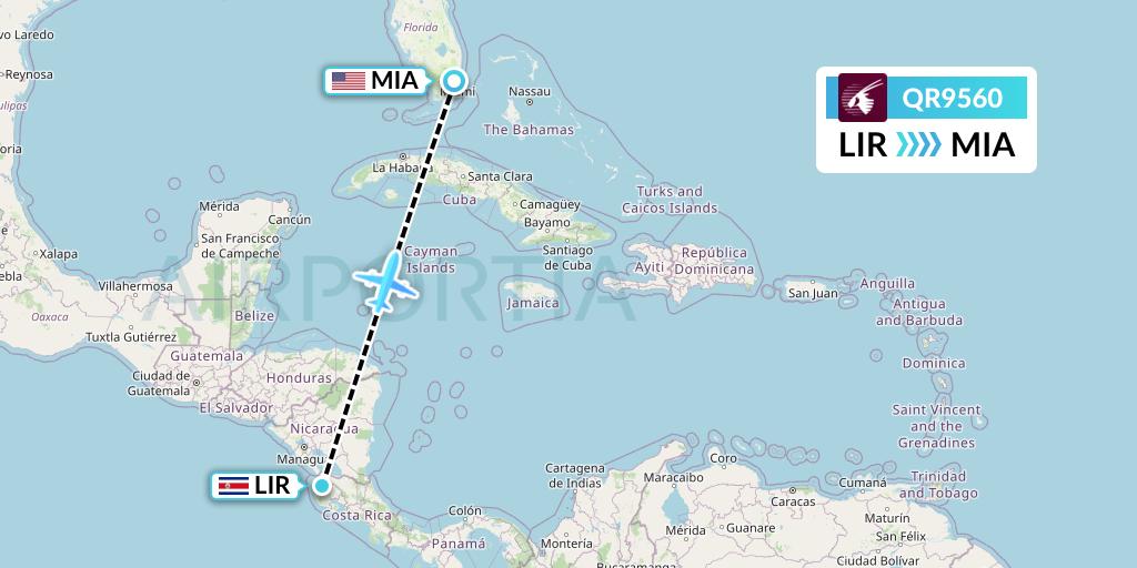 QR9560 Qatar Airways Flight Map: Liberia to Miami