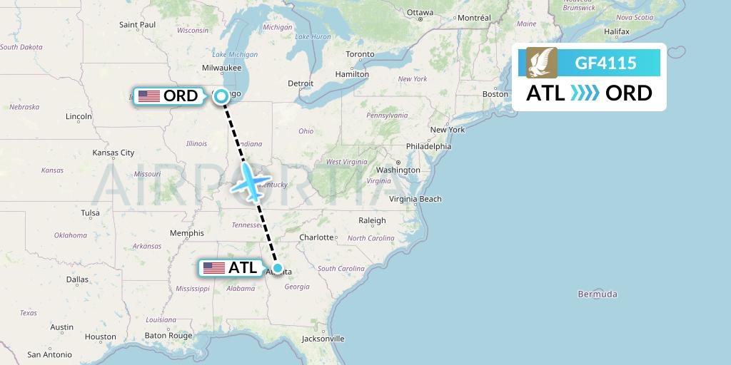 GF4115 Gulf Air Flight Map: Atlanta to Chicago