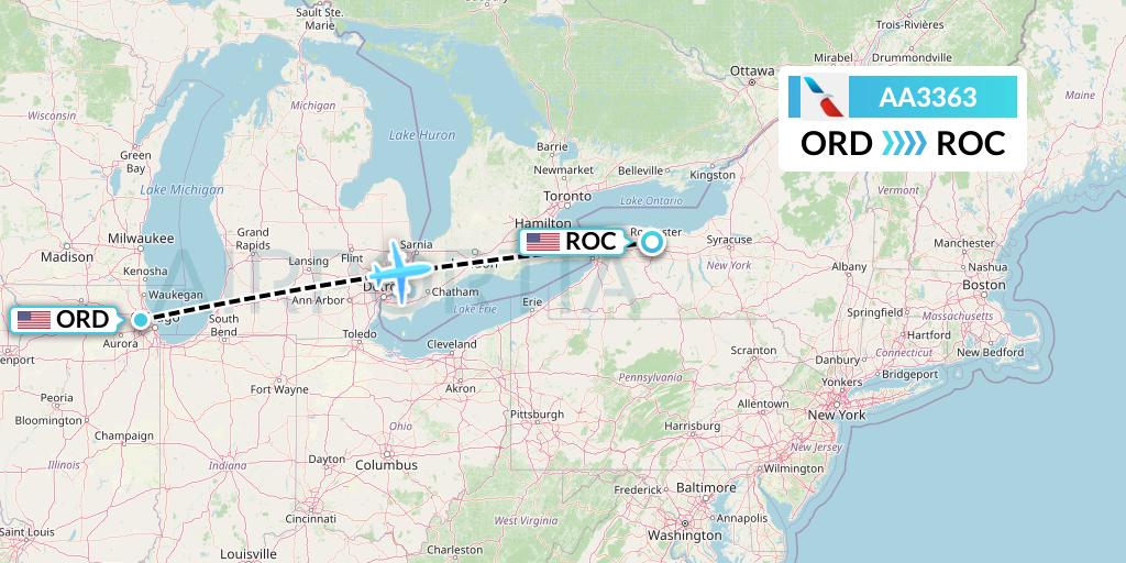 AA3363 American Airlines Flight Map: Chicago to Rochester