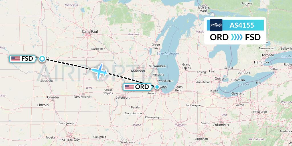 AS4155 Alaska Airlines Flight Map: Chicago to Sioux Falls