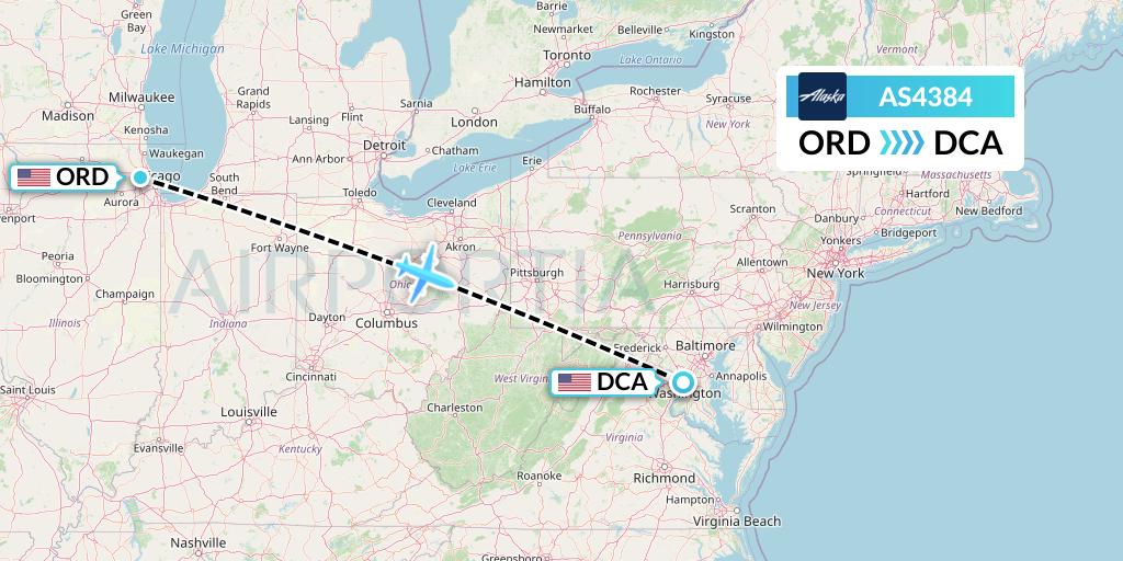 AS4384 Alaska Airlines Flight Map: Chicago to Washington