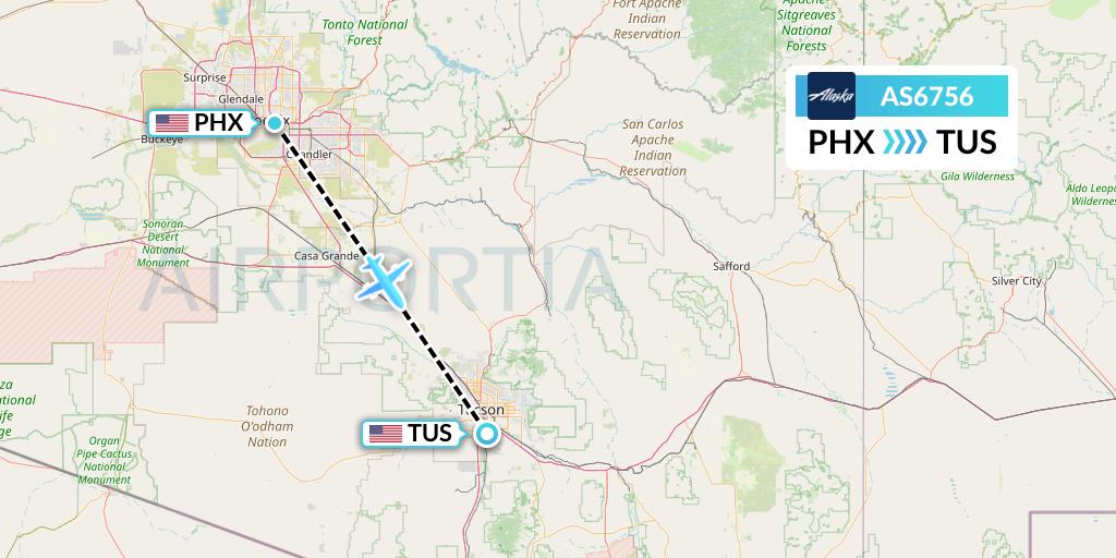 AS6756 Alaska Airlines Flight Map: Phoenix to Tucson