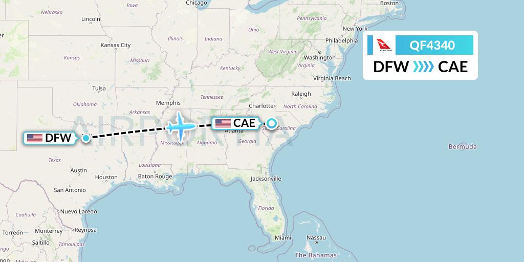 QF4340 Qantas Flight Map: Dallas to Columbia