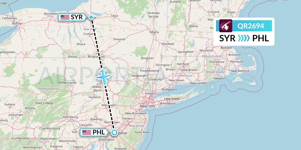 QR2694 Qatar Airways Flight Map: Syracuse to Philadelphia