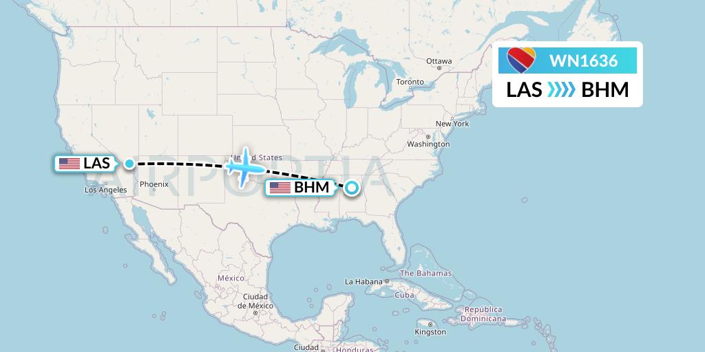 WN1636 Southwest Airlines Flight Map: Las Vegas to Birmingham