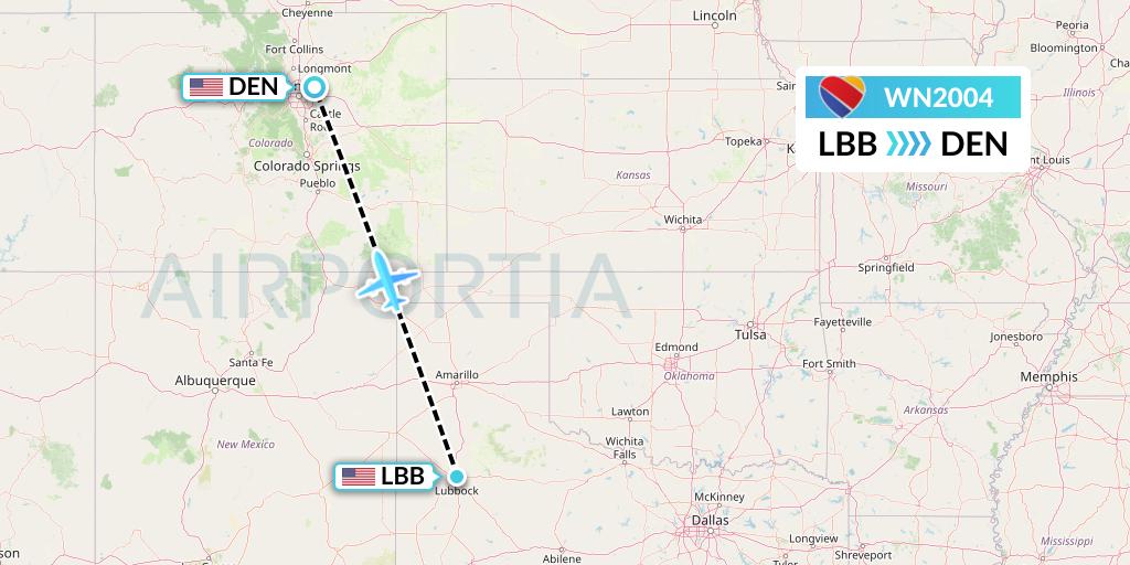 WN2004 Southwest Airlines Flight Map: Lubbock to Denver