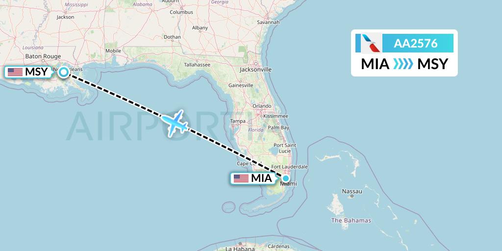 AA2576 American Airlines Flight Map: Miami to New Orleans