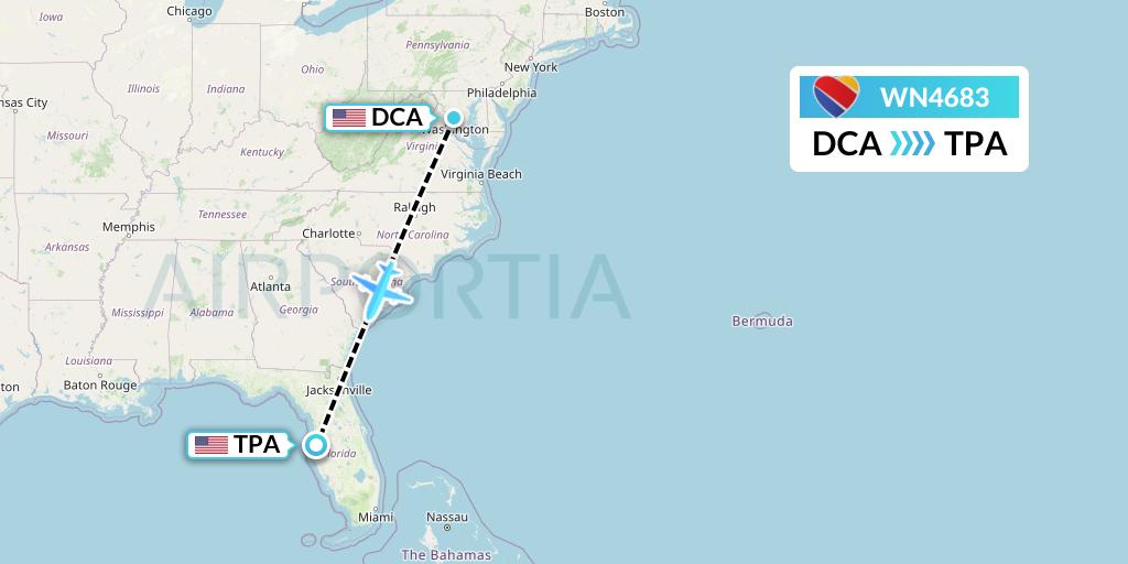 WN4683 Southwest Airlines Flight Map: Washington to Tampa