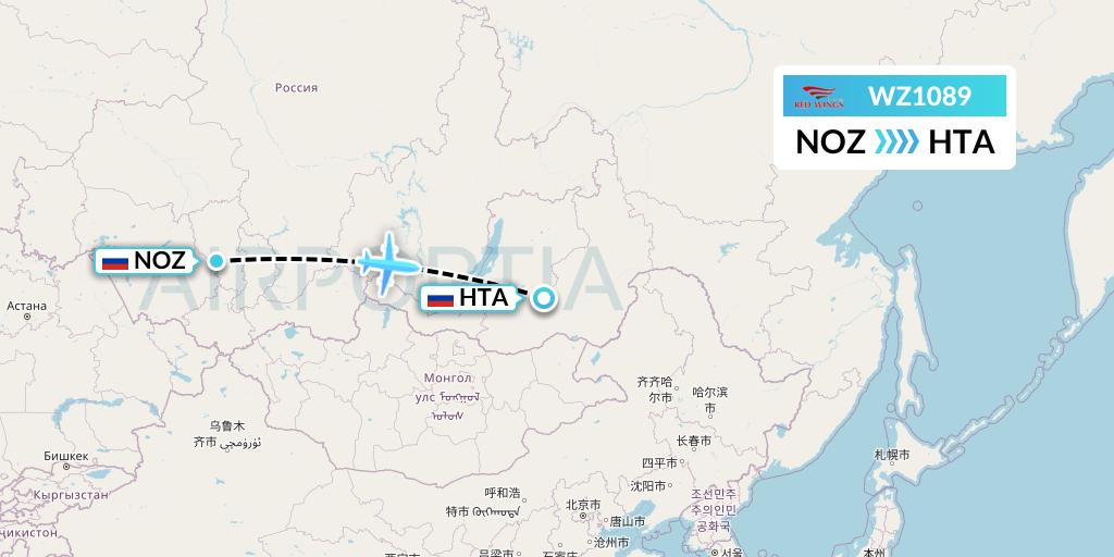 WZ1089 Red Wings Flight Map: Novokuznetsk to Chita