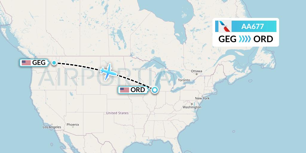 AA677 American Airlines Flight Map: Spokane to Chicago