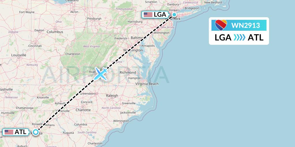 WN2913 Southwest Airlines Flight Map: New York to Atlanta