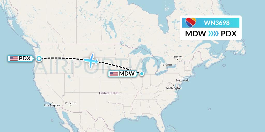 WN3698 Southwest Airlines Flight Map: Chicago to Portland