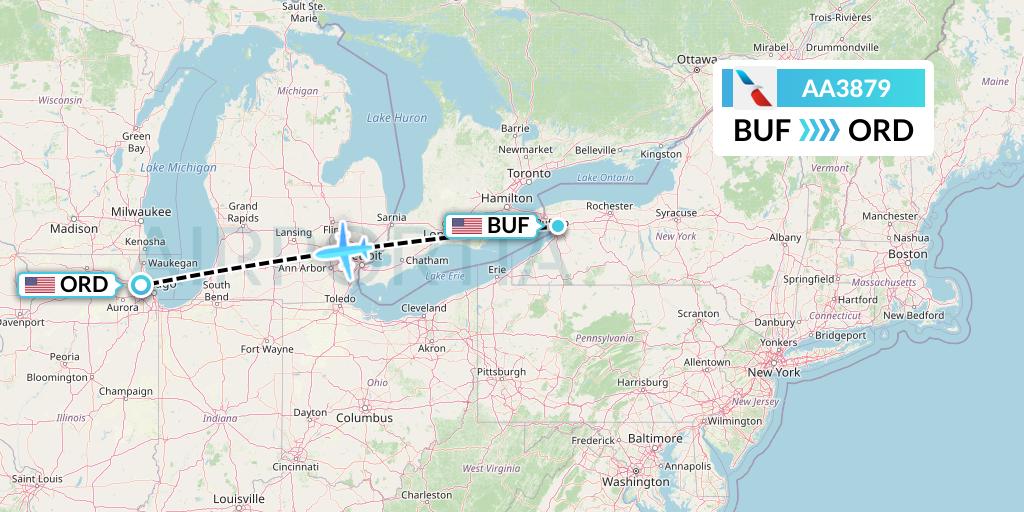 AA3879 American Airlines Flight Map: Buffalo to Chicago