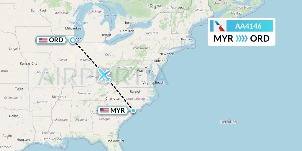 AA4146 American Airlines Flight Map: Myrtle Beach to Chicago