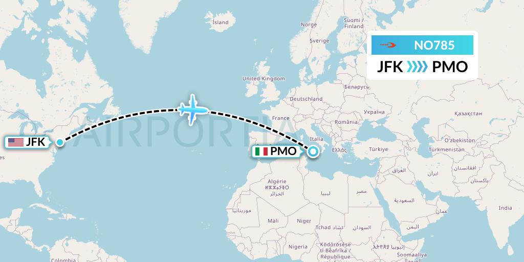 NO785 Neos Flight Map: New York to Palermo