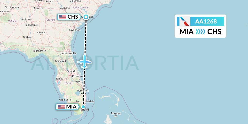 AA1268 American Airlines Flight Map: Miami to Charleston