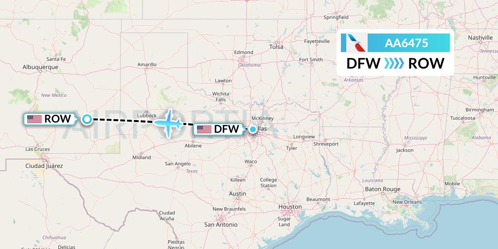 AA6475 American Airlines Flight Map: Dallas to Roswell