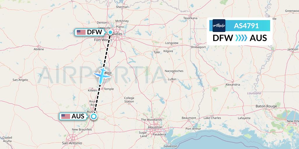 AS4791 Alaska Airlines Flight Map: Dallas to Austin