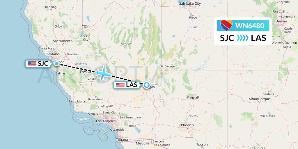 WN6480 Southwest Airlines Flight Map: San Jose to Las Vegas