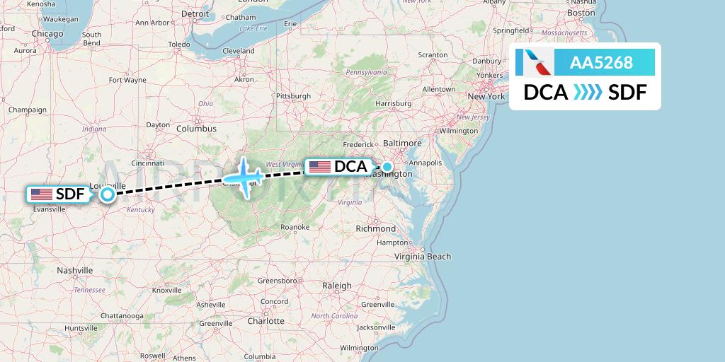 AA5268 American Airlines Flight Map: Washington to Louisville