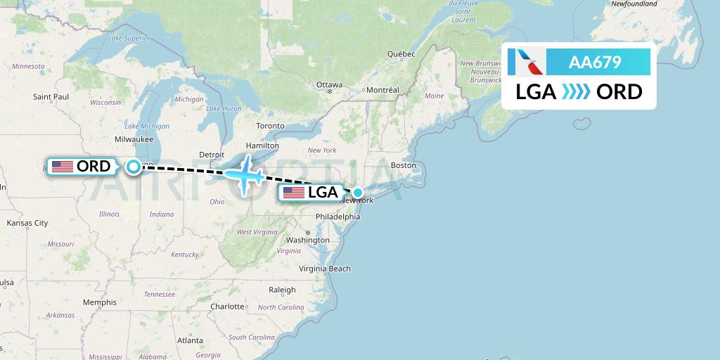 AA679 American Airlines Flight Map: New York to Chicago