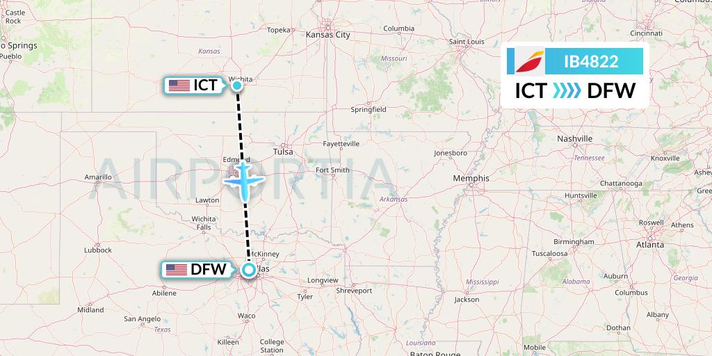 IB4822 Iberia Flight Map: Wichita to Dallas