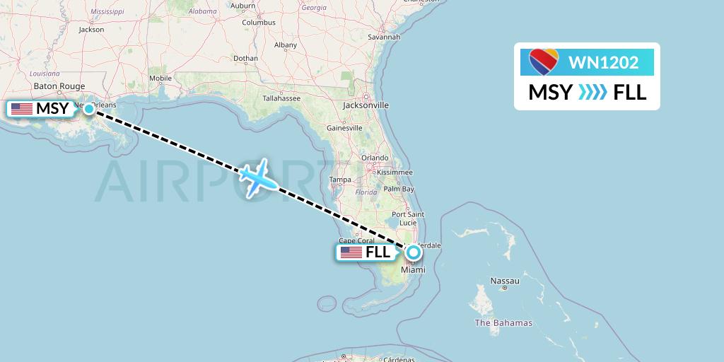WN1202 Southwest Airlines Flight Map: New Orleans to Fort Lauderdale