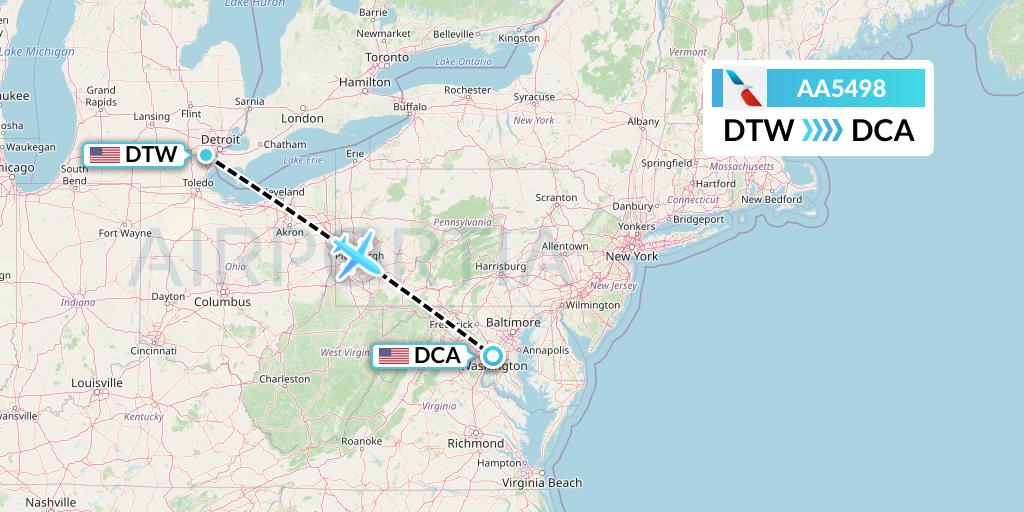 AA5498 American Airlines Flight Map: Detroit to Washington