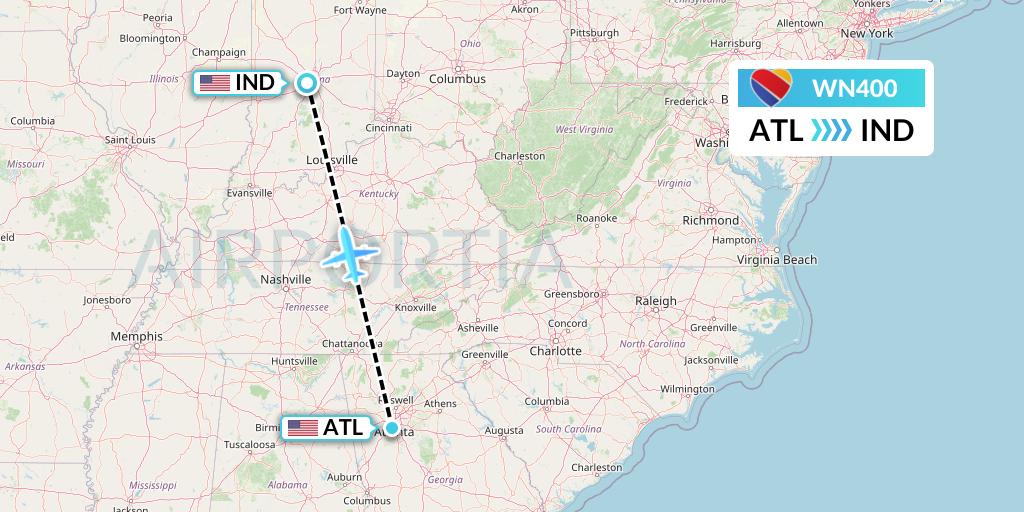 WN400 Southwest Airlines Flight Map: Atlanta to Indianapolis