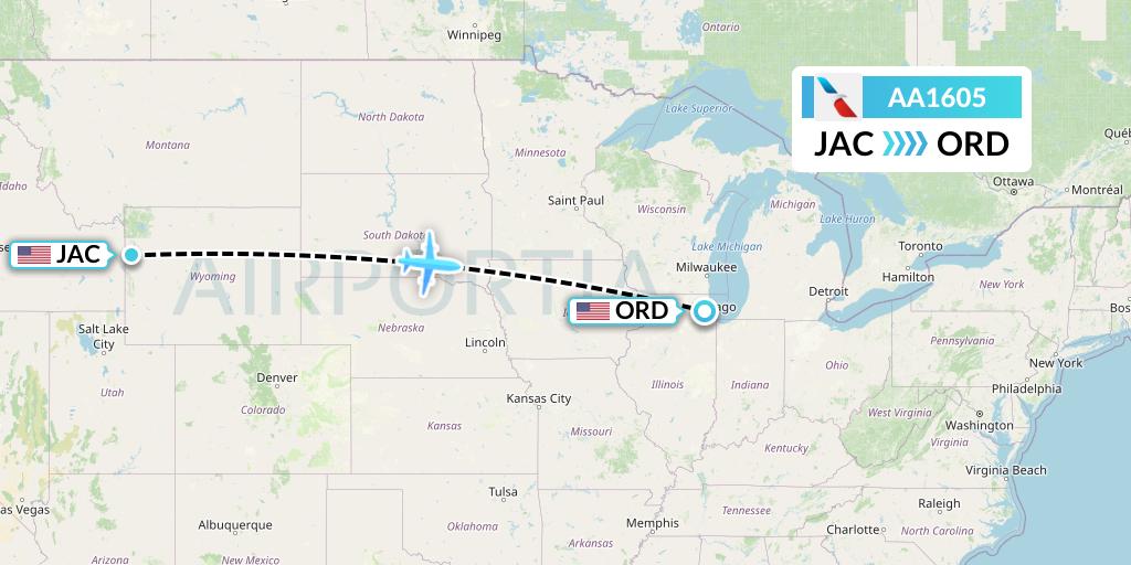 AA1605 American Airlines Flight Map: Jackson to Chicago