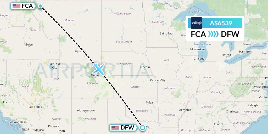 AS6539 Alaska Airlines Flight Map: Kalispell to Dallas