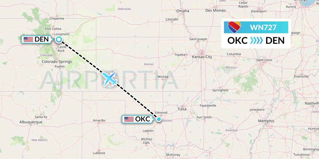WN727 Southwest Airlines Flight Map: Oklahoma City to Denver