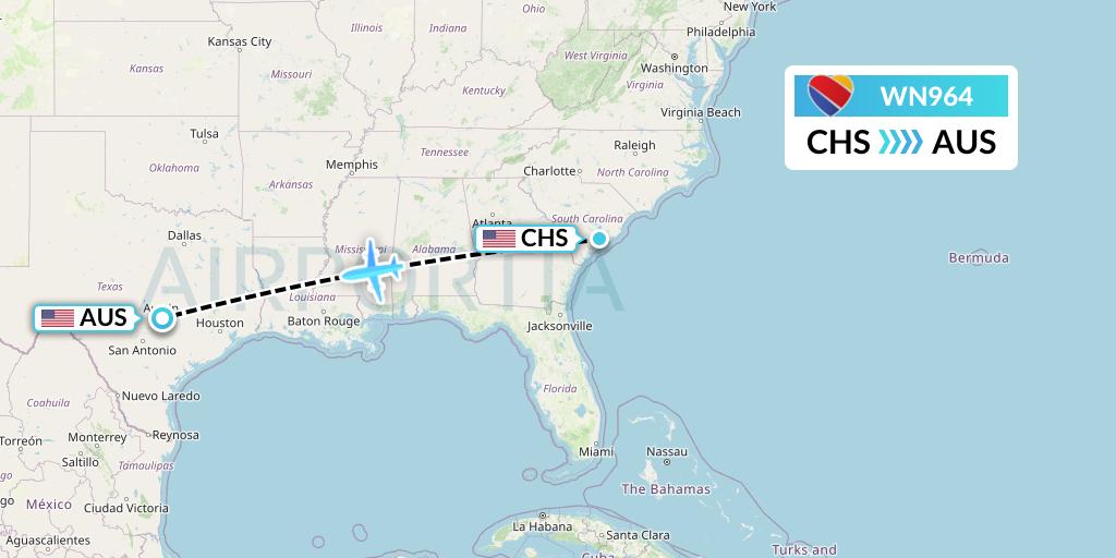 WN964 Southwest Airlines Flight Map: Charleston to Austin