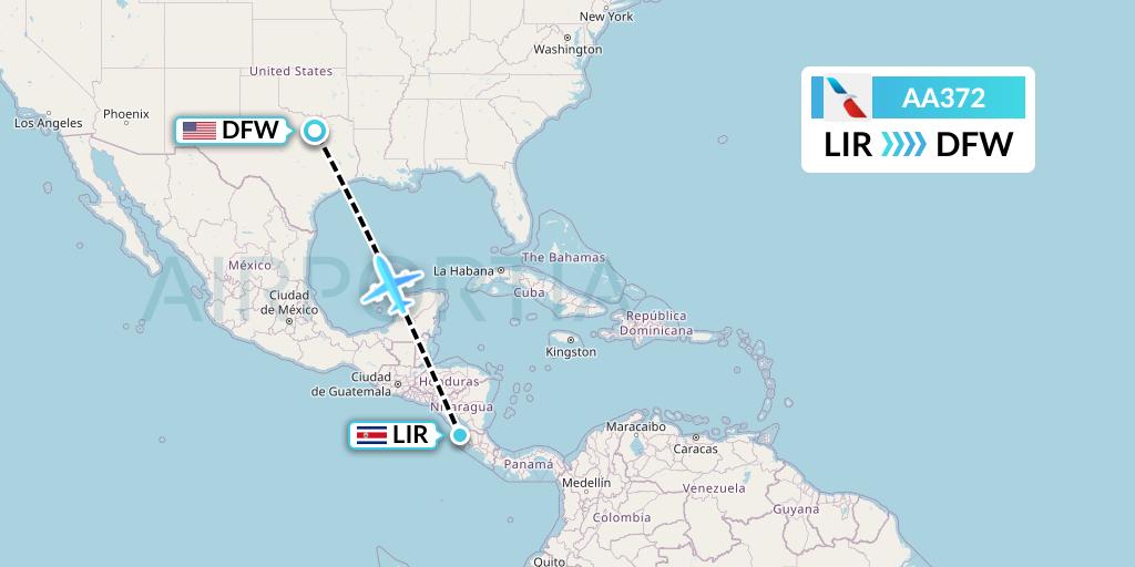 AA372 American Airlines Flight Map: Liberia to Dallas