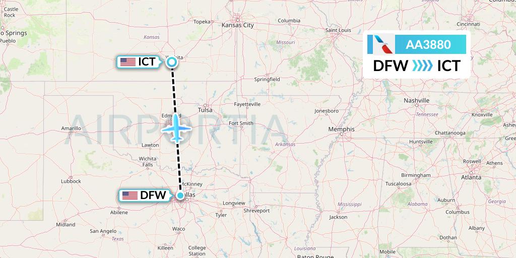AA3880 American Airlines Flight Map: Dallas to Wichita