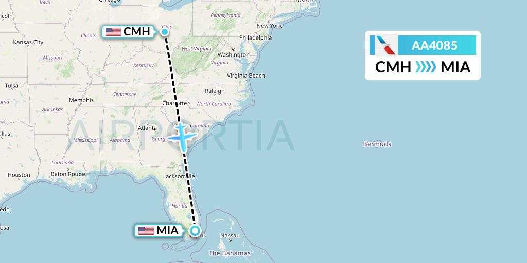 AA4085 American Airlines Flight Map: Columbus to Miami