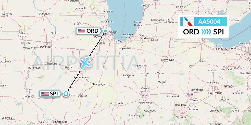 AA5004 American Airlines Flight Map: Chicago to Springfield