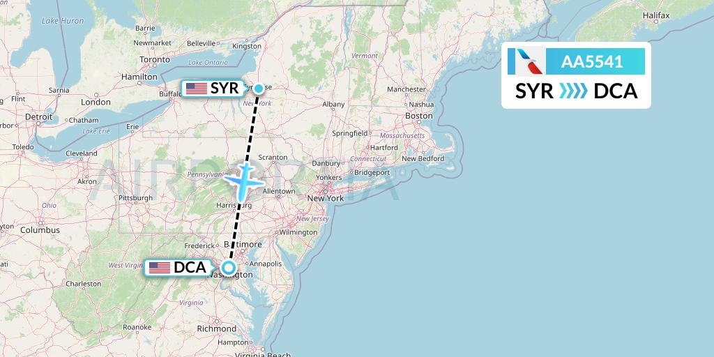 AA5541 American Airlines Flight Map: Syracuse to Washington