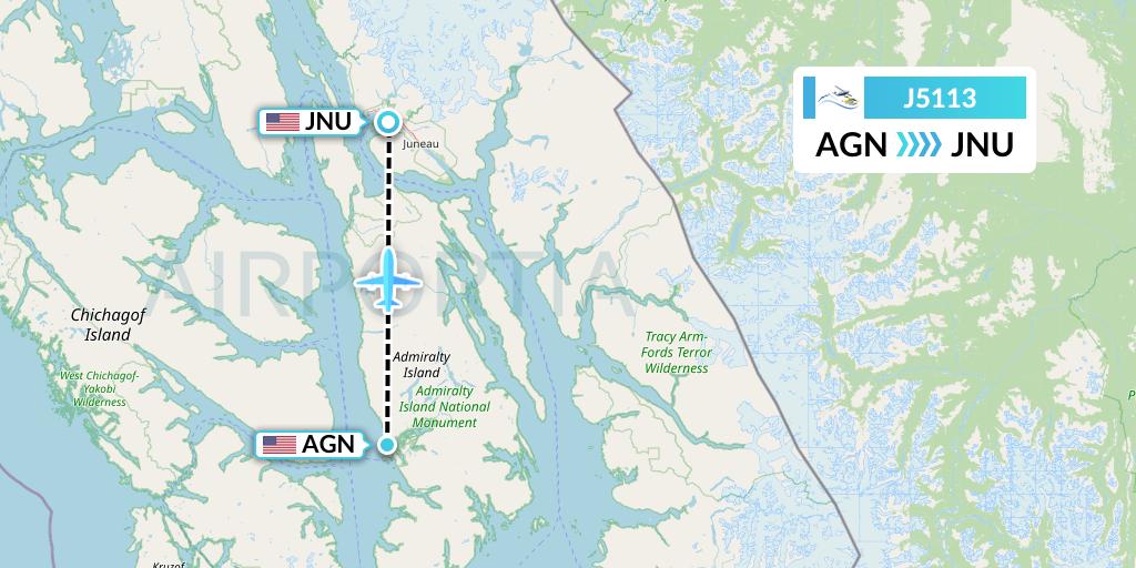 J5113 Alaska Seaplane Service Flight Map: Angoon to Juneau