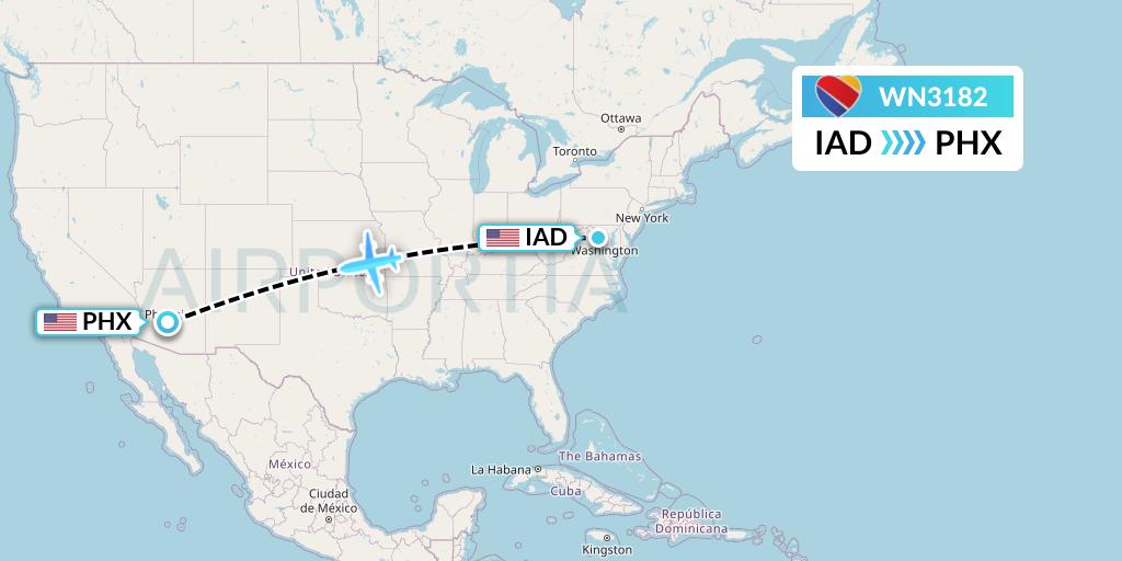 WN3182 Southwest Airlines Flight Map: Washington to Phoenix