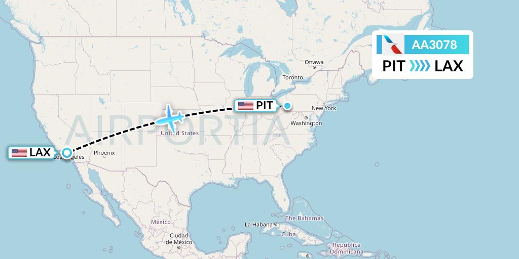 AA3078 American Airlines Flight Map: Pittsburgh to Los Angeles