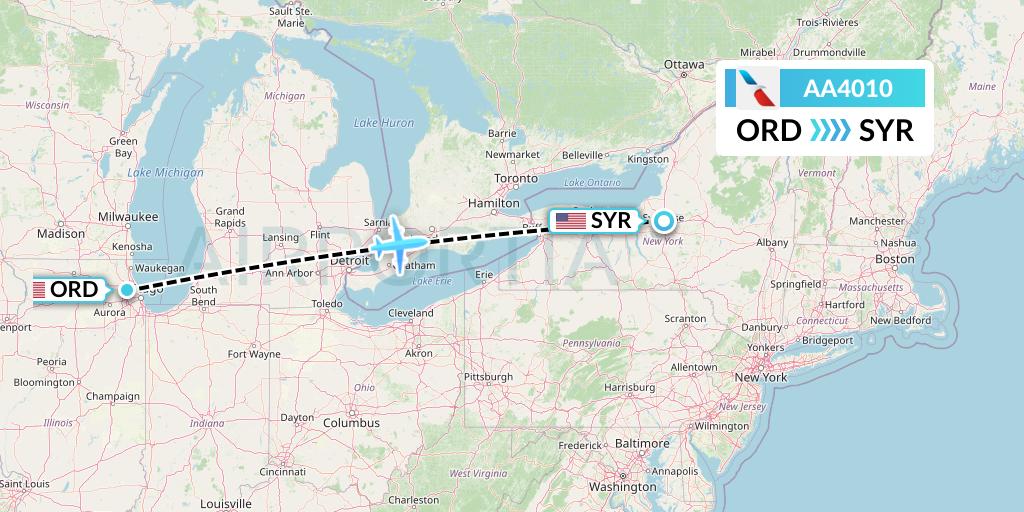AA4010 American Airlines Flight Map: Chicago to Syracuse