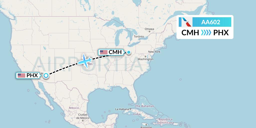 AA602 American Airlines Flight Map: Columbus to Phoenix