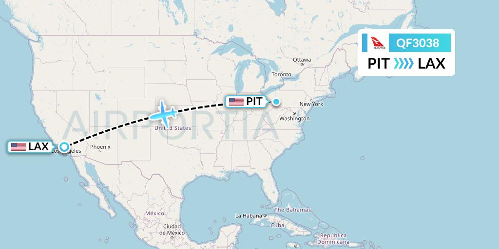QF3038 Qantas Flight Map: Pittsburgh to Los Angeles