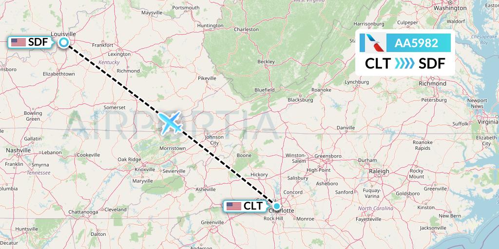 AA5982 American Airlines Flight Map: Charlotte to Louisville