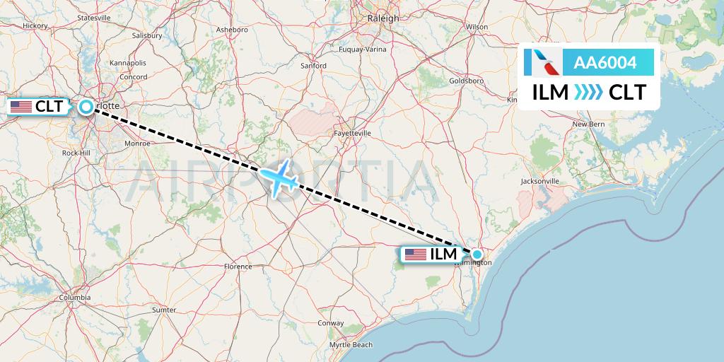 AA6004 American Airlines Flight Map: Wilmington to Charlotte